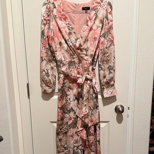 Tahari Floral Long Sleeve Dress in Pink and Cream